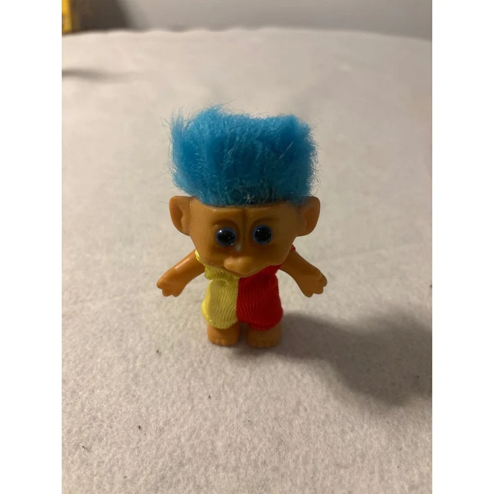 Mini Troll Doll Blue Hair Yellow Red Outfit Made in China Toy Collectible